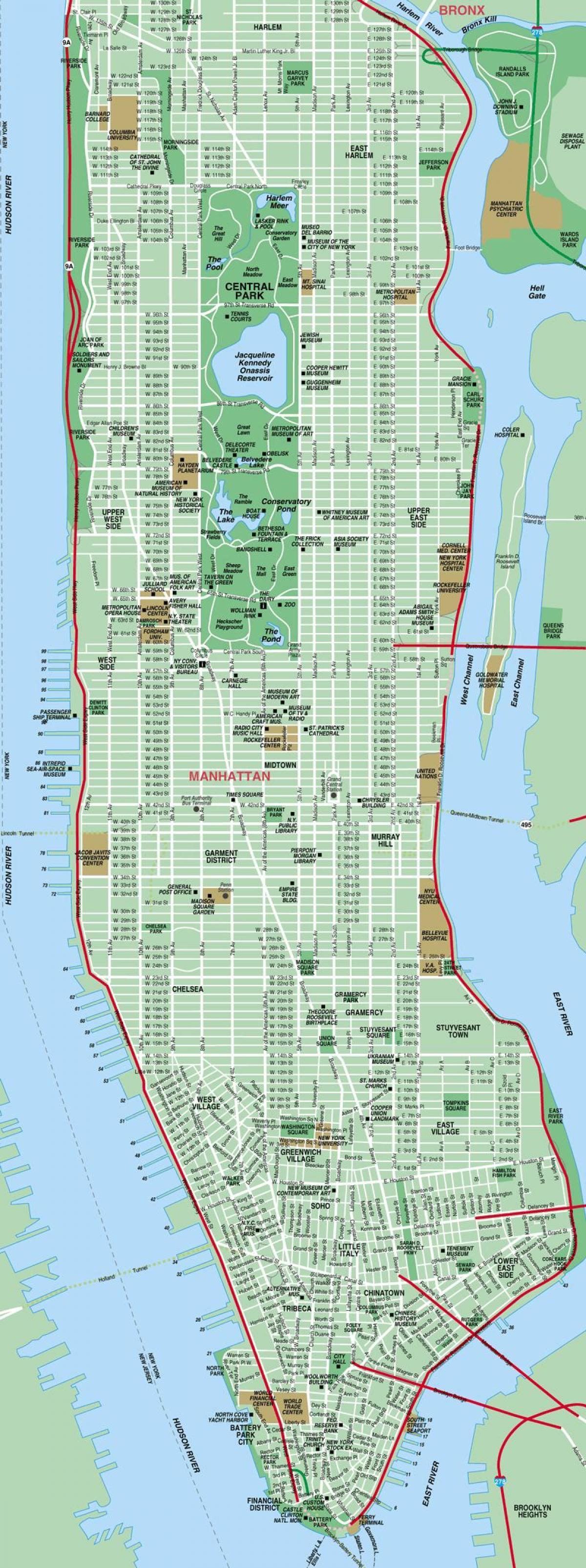 detaljerad karta över Manhattan