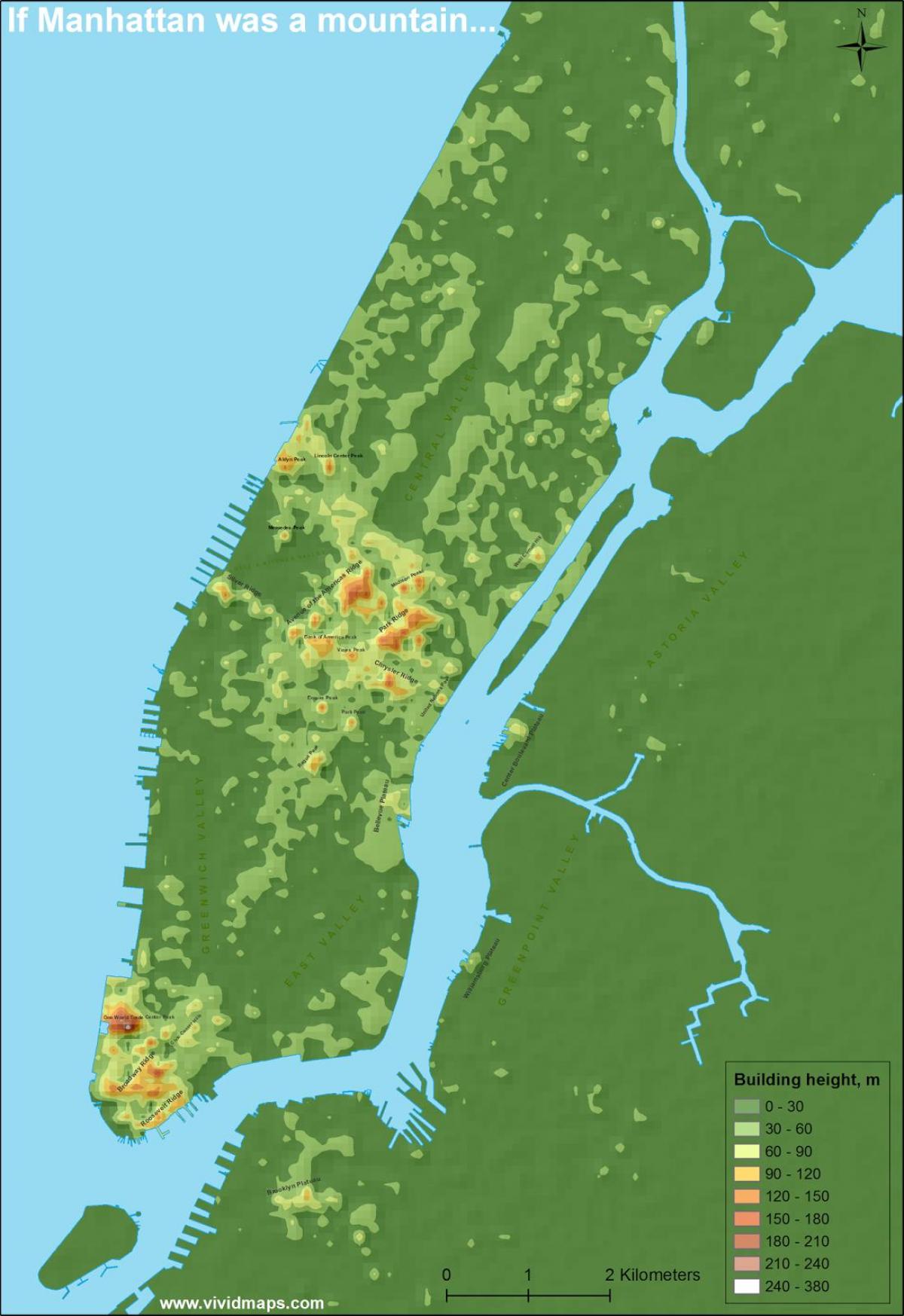karta över Manhattan topografiska