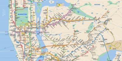 Manhattan street map med tunnelbana
