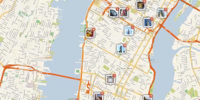 Karta över Manhattan visar turistattraktioner