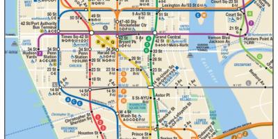 Karta över nedre Manhattan tunnelbana