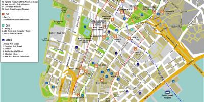 Karta över nedre Manhattan med gatunamn