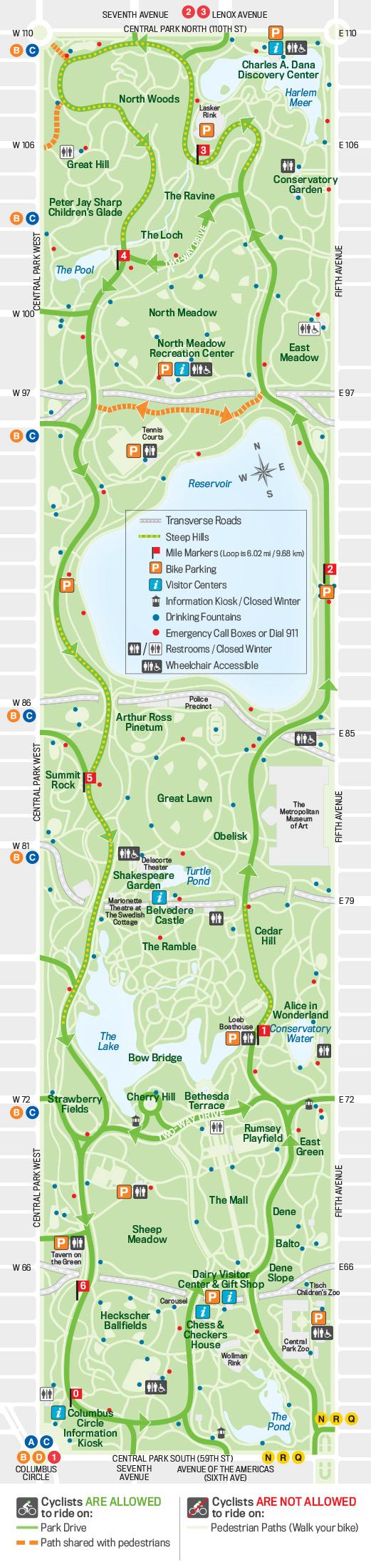 Central park cykel karta - Cykel karta över central park (New York - USA)