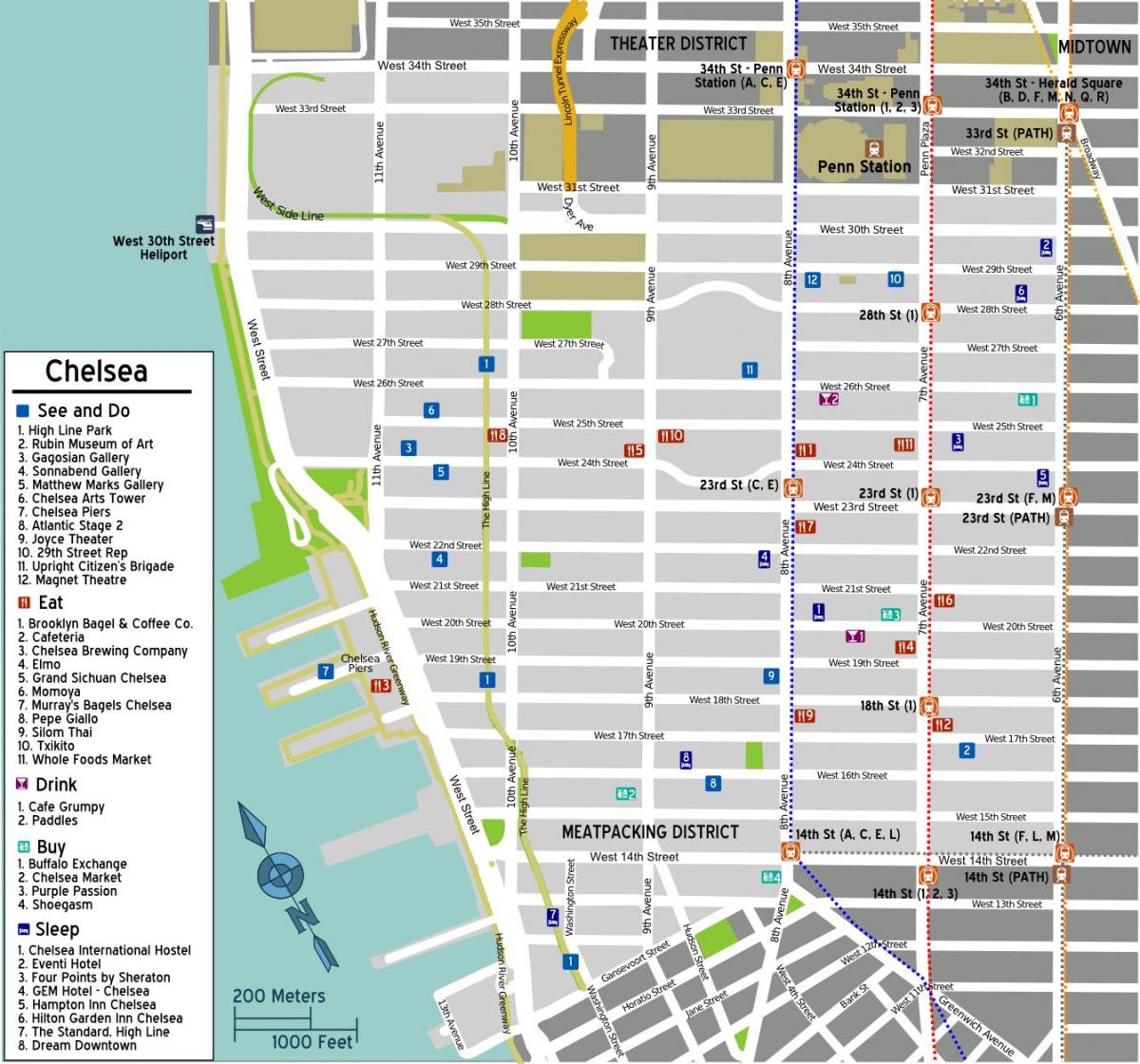 karta över Chelsea på Manhattan