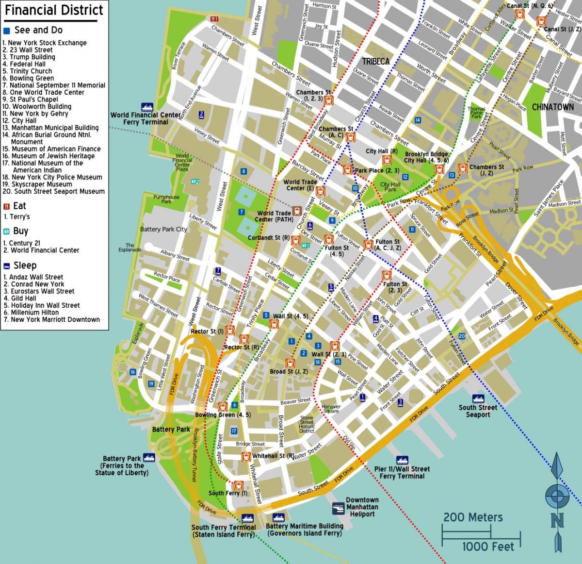 karta över downtown Manhattan, ny