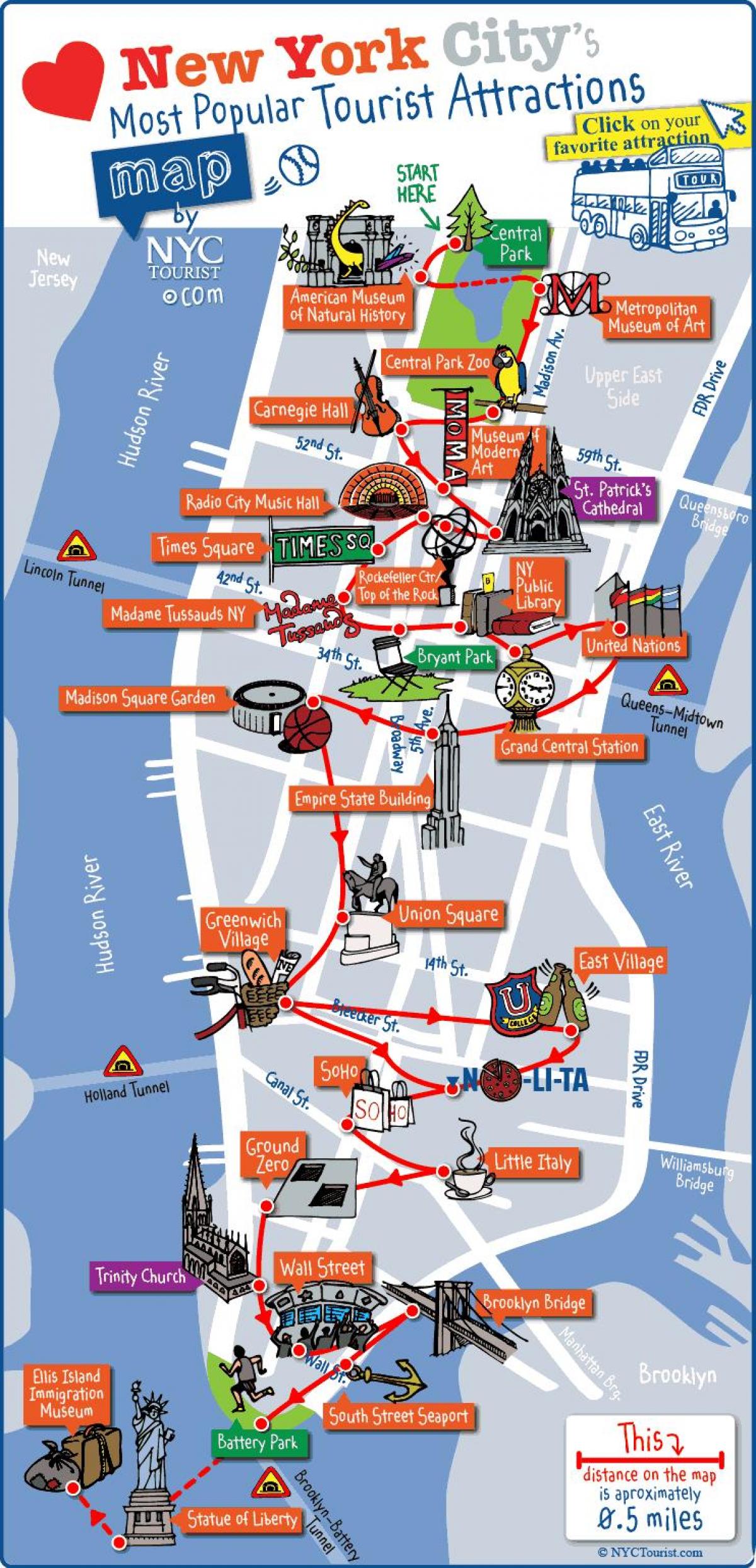 karta över Manhattan i New York sevärdheter