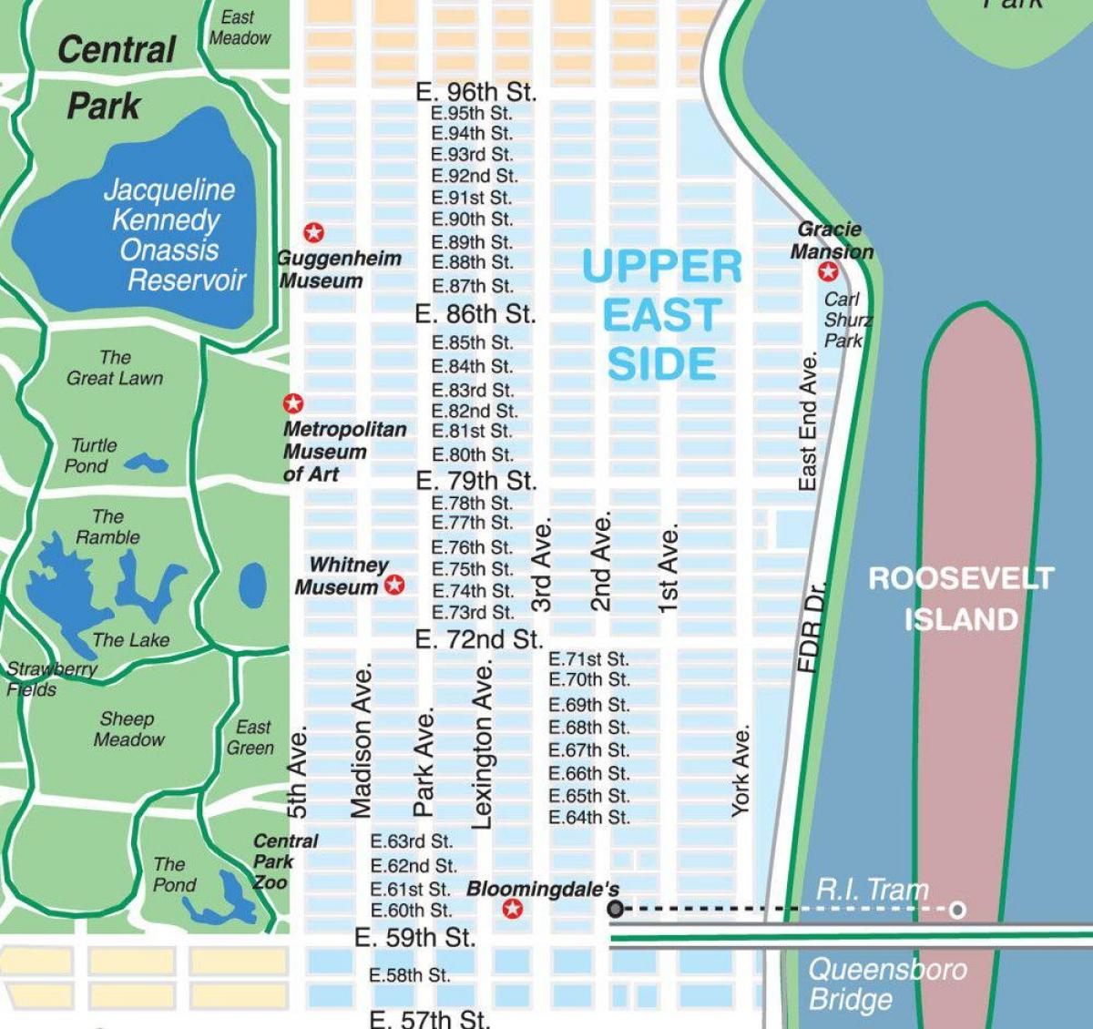 karta på upper east side Manhattan