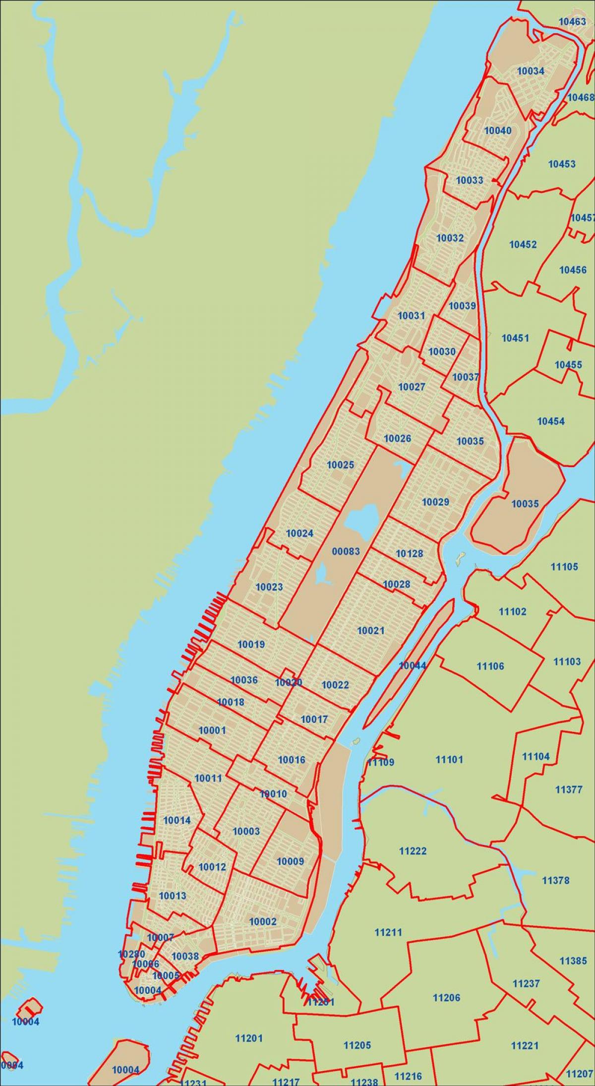 NYC postnummer Manhattan kartan