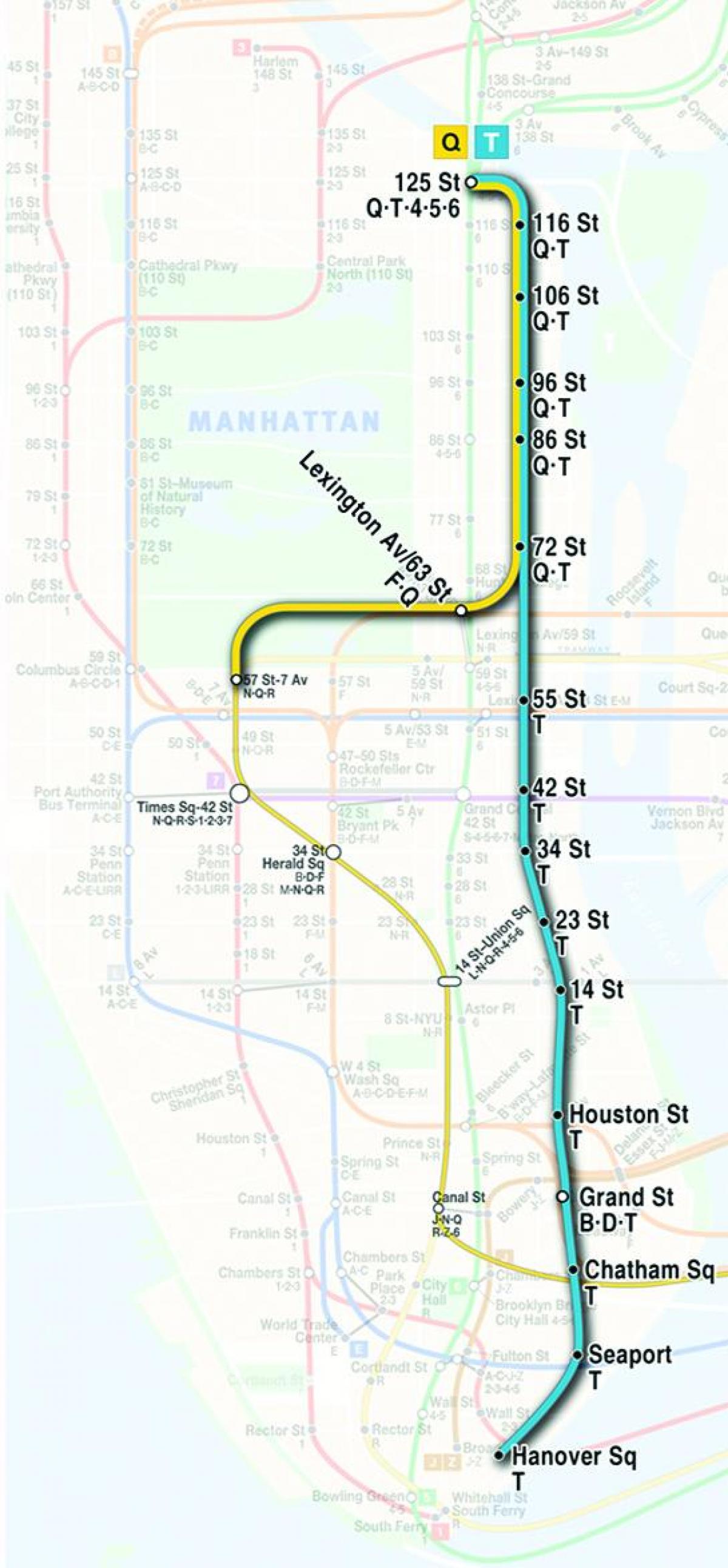 karta över second avenue subway