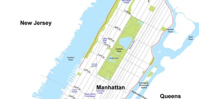 Karta över ön Manhattan i New York